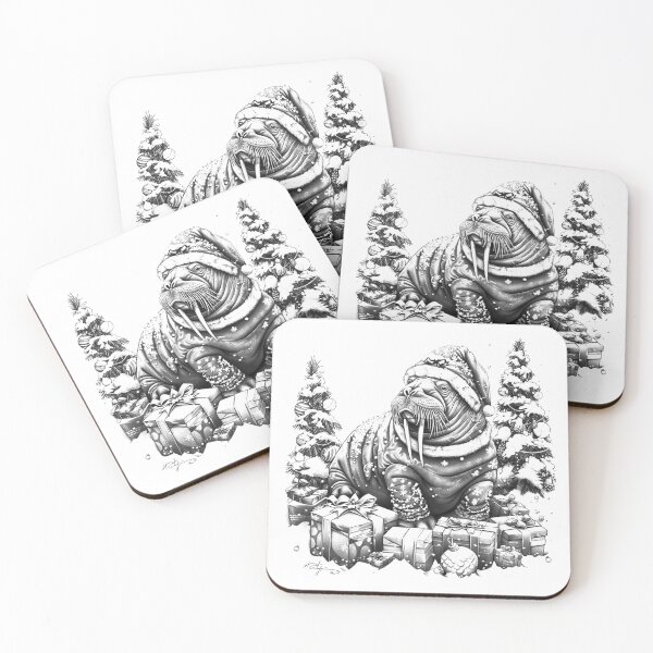 Item preview, Christmas Walrus Black and White Holiday Animal Design designed and sold by inkoutninja.
