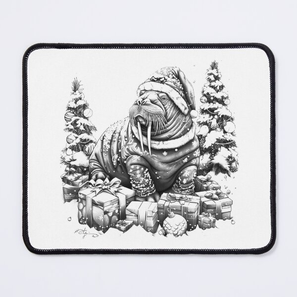 Item preview, Christmas Walrus Black and White Holiday Animal Design designed and sold by inkoutninja.