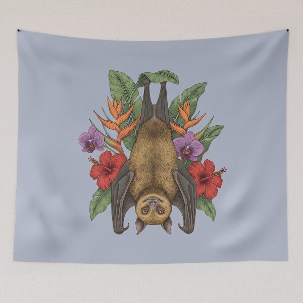 Item preview, Flying Fox Fruit Bat Hanging Among Vibrant Tropical Florals designed and sold by BirdsnStuff.