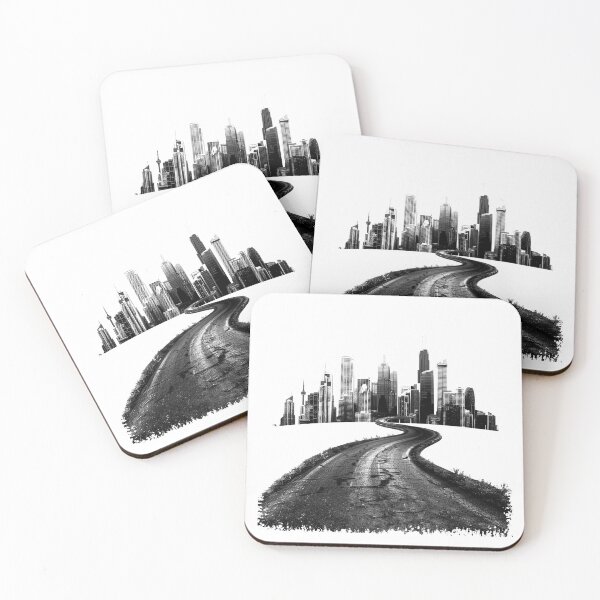 Item preview, Urban Skyline Road Black and White Cityscape Travel Design designed and sold by inkoutninja.