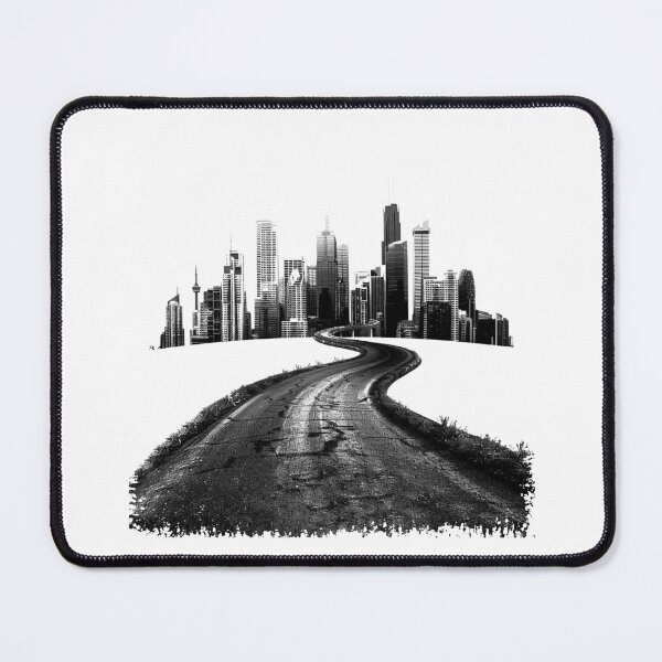 Item preview, Urban Skyline Road Black and White Cityscape Travel Design designed and sold by inkoutninja.