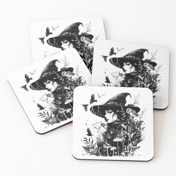 Item preview, Mystical Forest Witch Black and White Botanical Gothic Design designed and sold by inkoutninja.