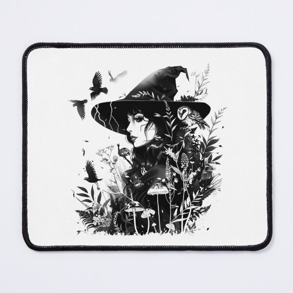 Item preview, Mystical Forest Witch Black and White Botanical Gothic Design designed and sold by inkoutninja.