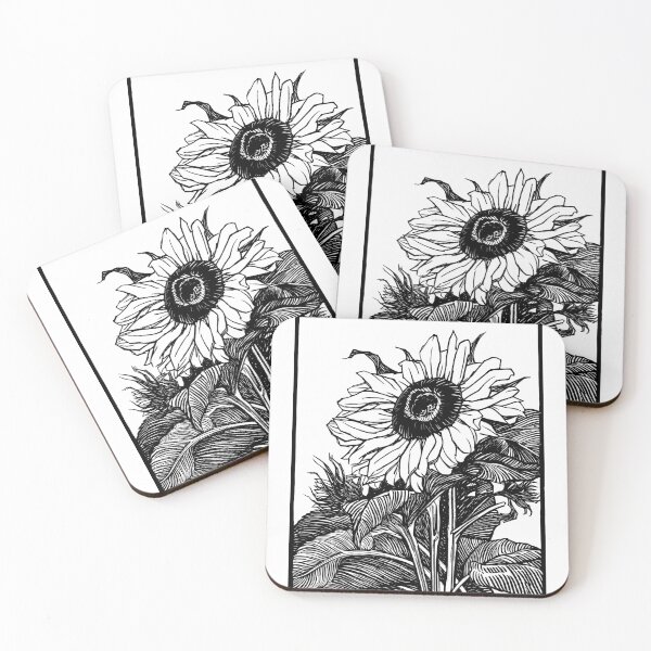 Item preview, A big black and white sunflower with leaves and bushes artwork designed and sold by GulDesigns.