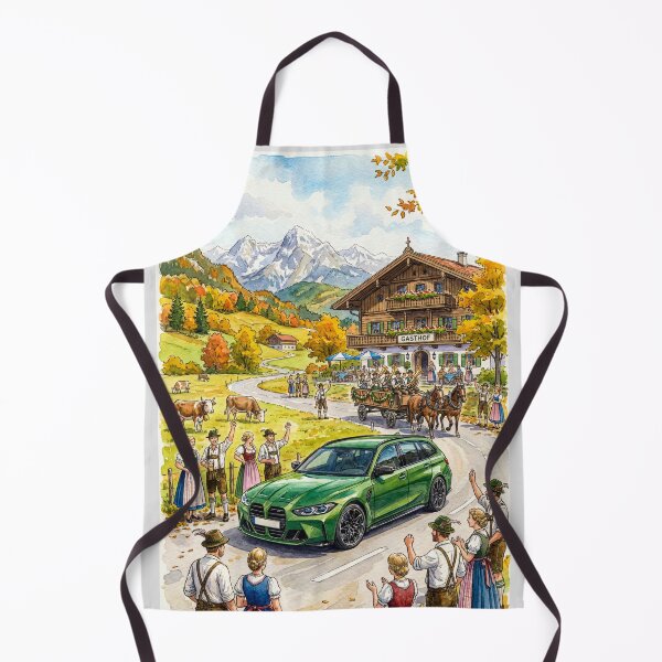 Item preview, Modern touring car passing a festive mountain inn designed and sold by RevUpDesign.