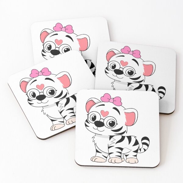 Item preview, Glasses Tiger Cub - Cute White Tiger with Bow and Heart designed and sold by Love3Happy.