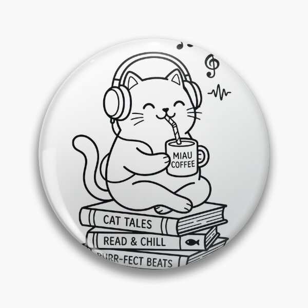 Item preview, Kawaii Cat with Headphones Drinking Coffee Sitting on Books - Aesthetic Lofi Cat Illustration for Cat Lovers designed and sold by seven things shop.