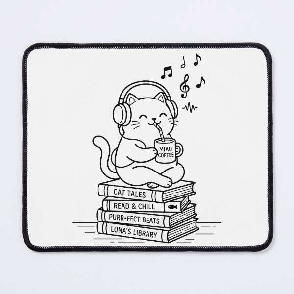 Item preview, Kawaii Cat with Headphones Drinking Coffee Sitting on Books - Aesthetic Lofi Cat Illustration for Cat Lovers designed and sold by seven things shop.