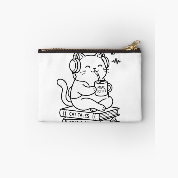 Item preview, Kawaii Cat with Headphones Drinking Coffee Sitting on Books - Aesthetic Lofi Cat Illustration for Cat Lovers designed and sold by seven things shop.