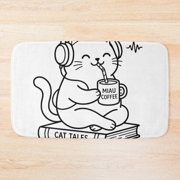 Item preview, Kawaii Cat with Headphones Drinking Coffee Sitting on Books - Aesthetic Lofi Cat Illustration for Cat Lovers designed and sold by seven things shop.