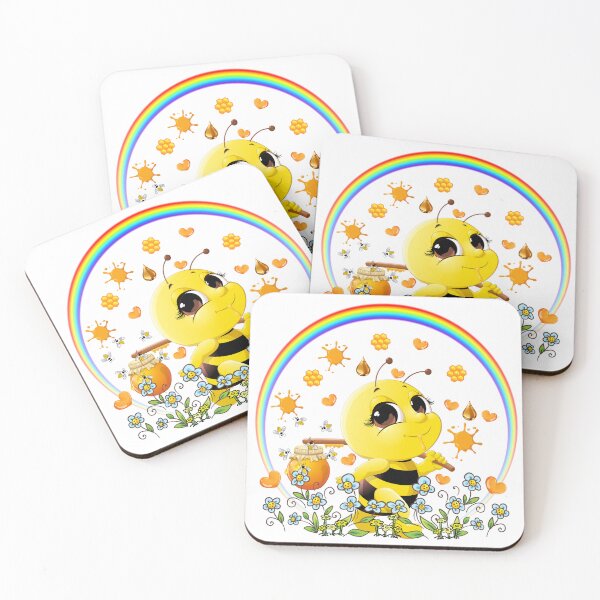 Item preview, Cute Cartoon Bee Collecting Honey Under Rainbow in a Cheerful Garden designed and sold by Love3Happy.