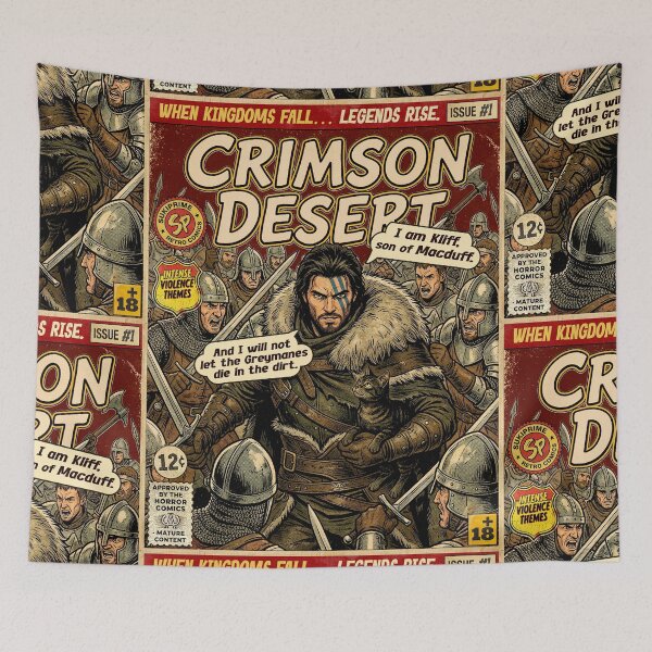 Item preview, Crimson Desert Kliff Retro Vintage Comic Cover Art designed and sold by Back2Collage.