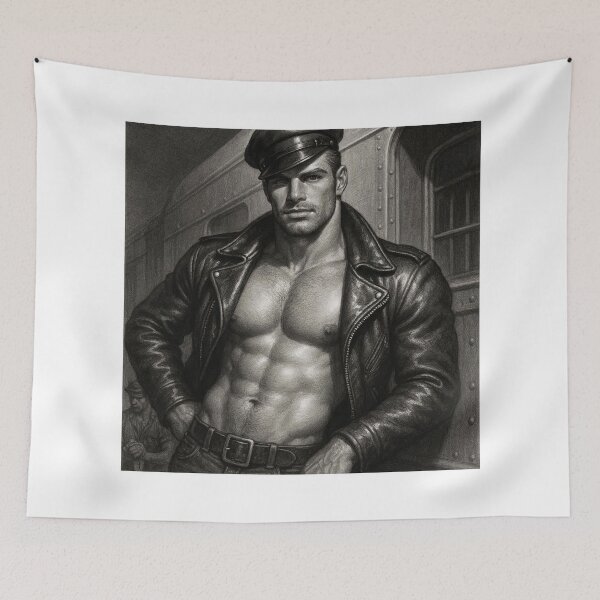 Item preview, Vintage Leather Daddy Berlin Arrival Tom Of Finland Charcoal Sketch Gay Pride Art Design designed and sold by ItsAKinkThing.