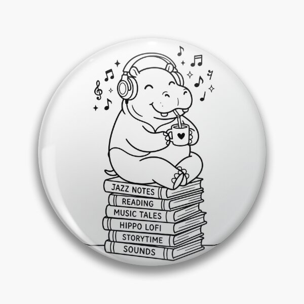 Item preview, Cute Hippo Listening to Music on Book Stack Coloring Page, Kawaii Animal Lo-fi Aesthetic Line Art designed and sold by seven things shop.