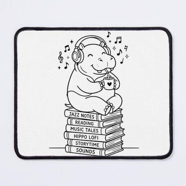 Item preview, Cute Hippo Listening to Music on Book Stack Coloring Page, Kawaii Animal Lo-fi Aesthetic Line Art designed and sold by seven things shop.