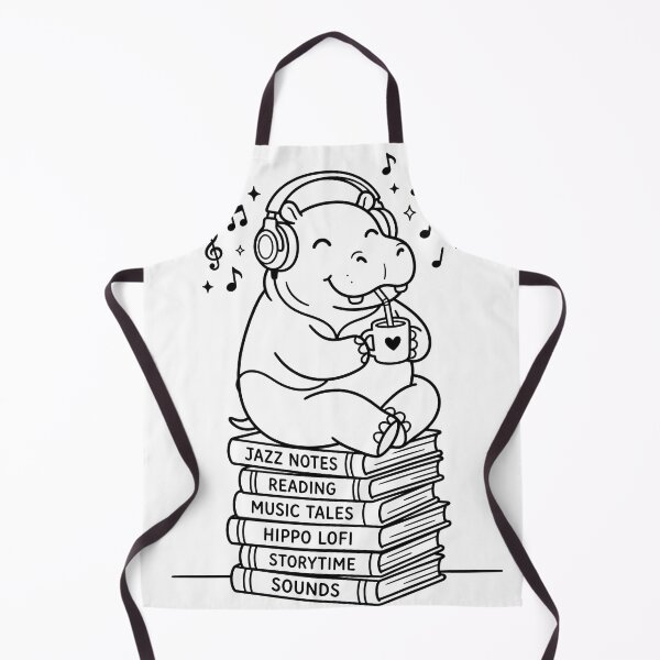 Item preview, Cute Hippo Listening to Music on Book Stack Coloring Page, Kawaii Animal Lo-fi Aesthetic Line Art designed and sold by seven things shop.