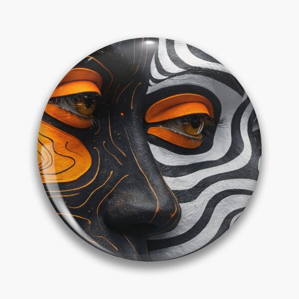 Item preview, Black White Orange Tribal Face Abstract Portrait Art Print designed and sold by Kaleidoscope Print.