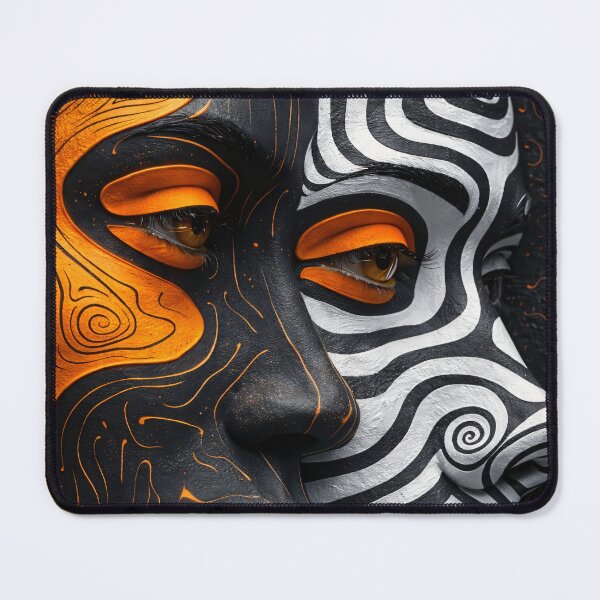 Item preview, Black White Orange Tribal Face Abstract Portrait Art Print designed and sold by Kaleidoscope Print.