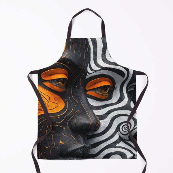Item preview, Black White Orange Tribal Face Abstract Portrait Art Print designed and sold by Kaleidoscope Print.