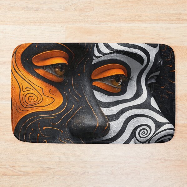 Item preview, Black White Orange Tribal Face Abstract Portrait Art Print designed and sold by Kaleidoscope Print.