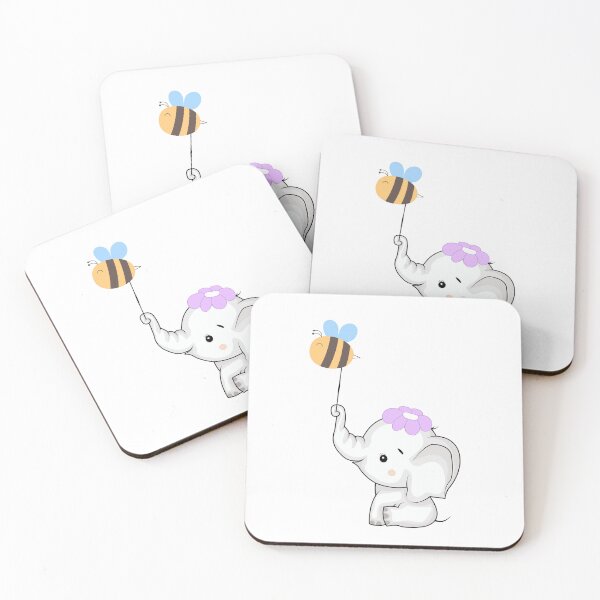 Item preview, Baby Elephant with Flower and Bee - Cute White Elephant with Friendly Bee designed and sold by Love3Happy.