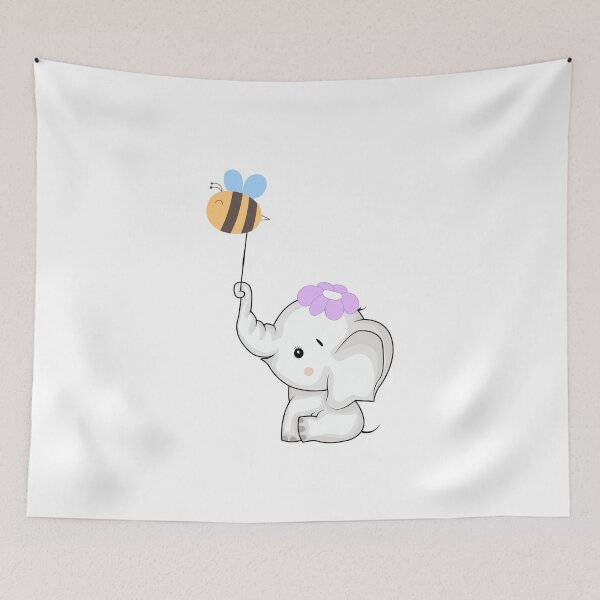 Item preview, Baby Elephant with Flower and Bee - Cute White Elephant with Friendly Bee designed and sold by Love3Happy.
