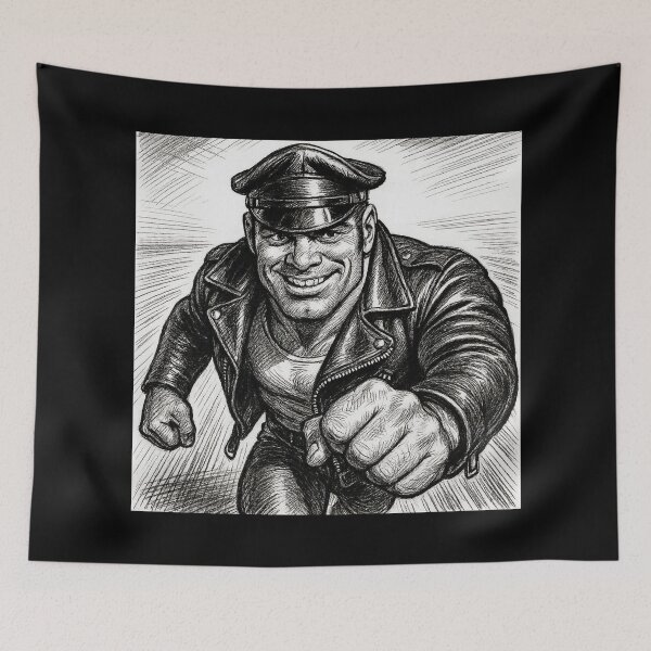Item preview, Gay Leather Daddy On My Way Tom of Finland Tribute Charcoal Sketch Gay Pride Art Design designed and sold by ItsAKinkThing.