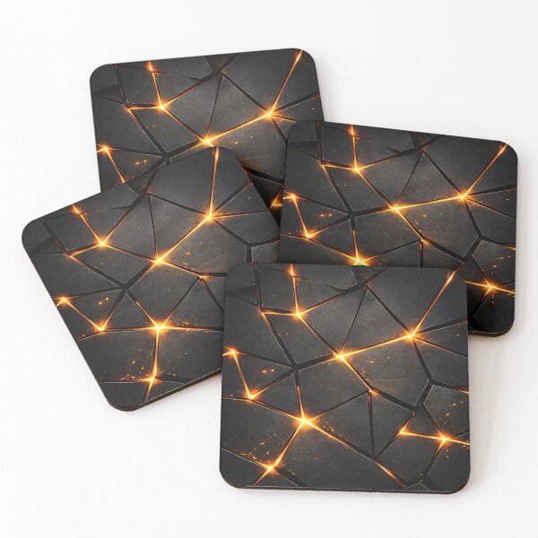 Item preview, Glowing Orange Cracked Black Geometric Abstract Art Print designed and sold by Kaleidoscope Print.