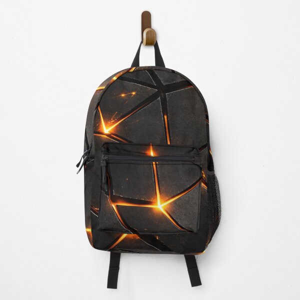 Item preview, Glowing Orange Cracked Black Geometric Abstract Art Print designed and sold by Kaleidoscope Print.