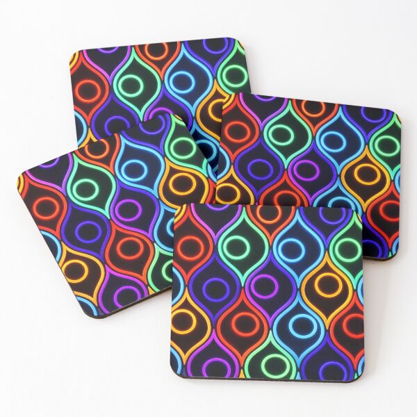 Item preview, Colorful Neon Geometric Pattern Retro Glow Abstract Art Print designed and sold by Kaleidoscope Print.
