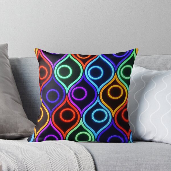 Item preview, Colorful Neon Geometric Pattern Retro Glow Abstract Art Print designed and sold by Kaleidoscope Print.