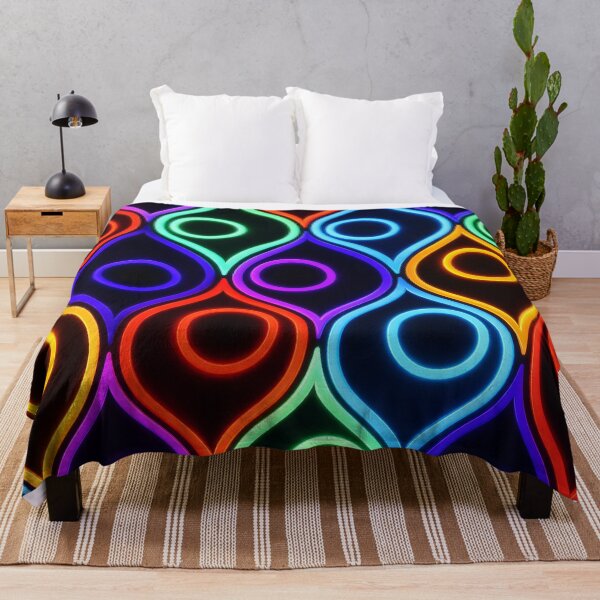 Item preview, Colorful Neon Geometric Pattern Retro Glow Abstract Art Print designed and sold by Kaleidoscope Print.