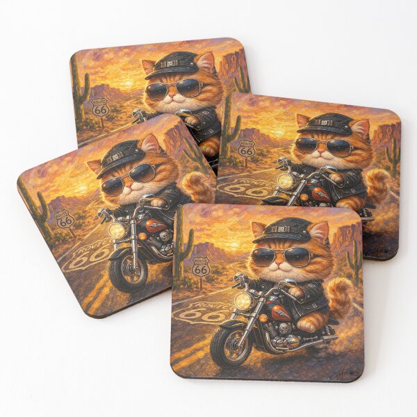 Item preview, Cute Biker Cat Sunset Road Trip designed and sold by CataosMeow.