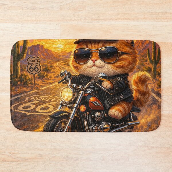 Item preview, Cute Biker Cat Sunset Road Trip designed and sold by CataosMeow.