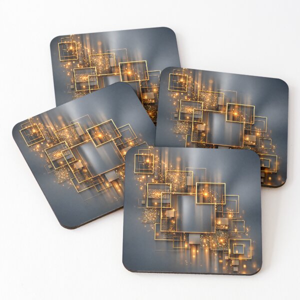 Item preview, Golden Geometric Squares Abstract Luxe Modern Art Print designed and sold by Kaleidoscope Print.