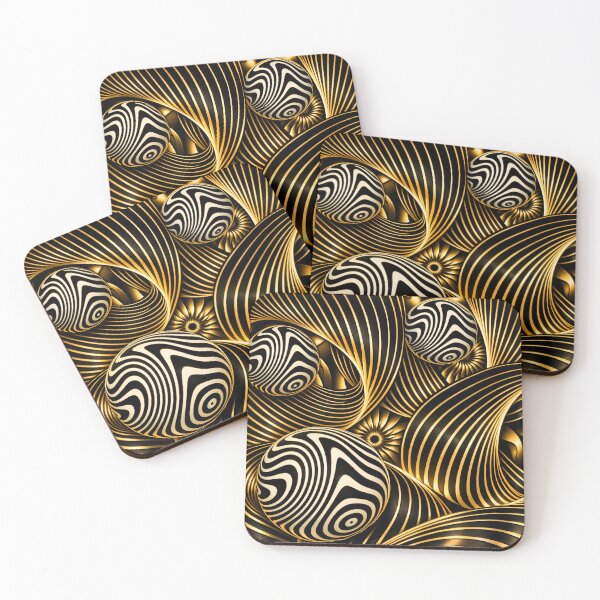 Item preview, Black Gold Op Art Swirl Spheres Abstract Luxe Pattern Print designed and sold by Kaleidoscope Print.