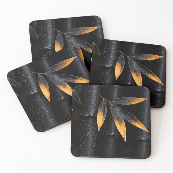Item preview, Black Bamboo with Golden Leaves Zen Botanical Wall Art designed and sold by Kaleidoscope Print.