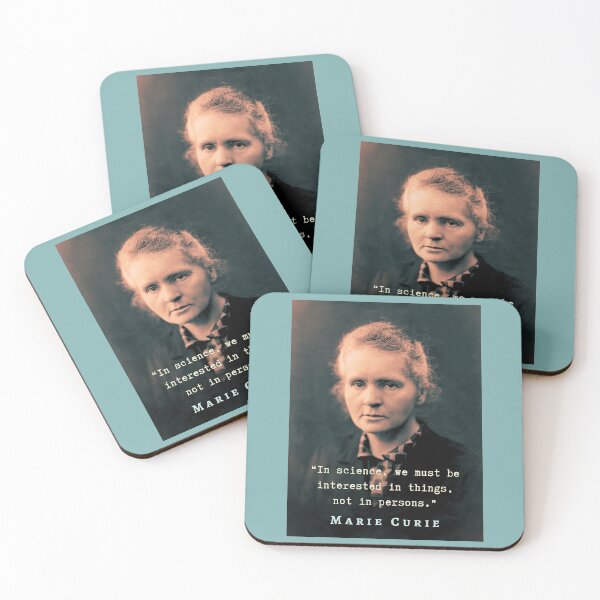 Item preview, Marie Curie  portrait and quote. In science, we must be interested in things, not in persons. designed and sold by artbleed.