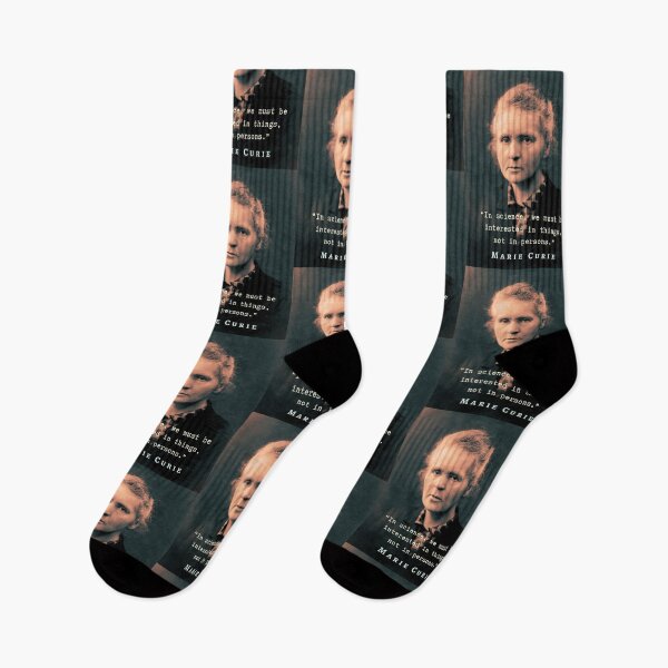 Item preview, Marie Curie  portrait and quote. In science, we must be interested in things, not in persons. designed and sold by artbleed.
