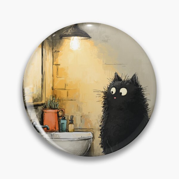 Item preview, Fluffy Black Cat in a Cozy Bathroom – The Secret Life of Cats designed and sold by Erika Kaisersot.
