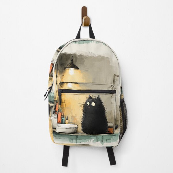 Item preview, Fluffy Black Cat in a Cozy Bathroom – The Secret Life of Cats designed and sold by Erika Kaisersot.