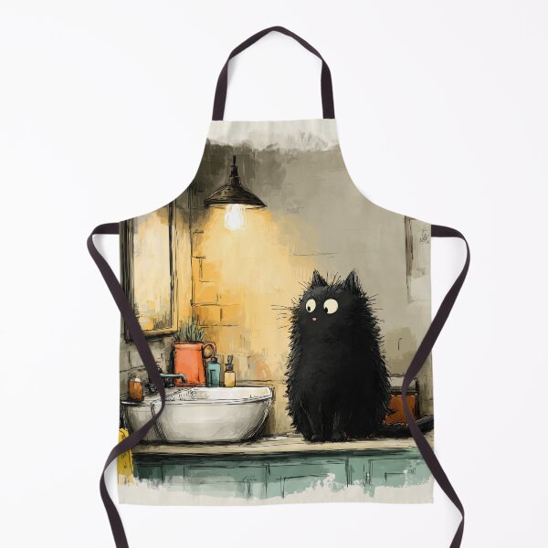 Item preview, Fluffy Black Cat in a Cozy Bathroom – The Secret Life of Cats designed and sold by Erika Kaisersot.