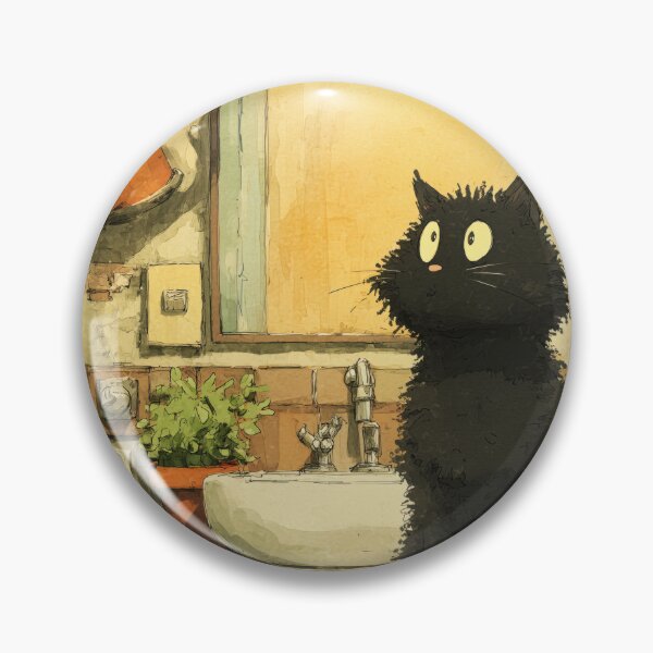Item preview, Black Cat in a Cozy Bathroom – The Secret Life of Cats designed and sold by Erika Kaisersot.