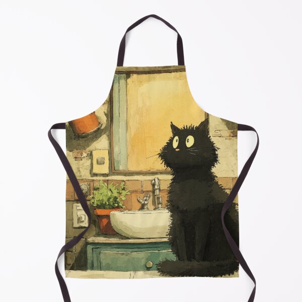Item preview, Black Cat in a Cozy Bathroom – The Secret Life of Cats designed and sold by Erika Kaisersot.