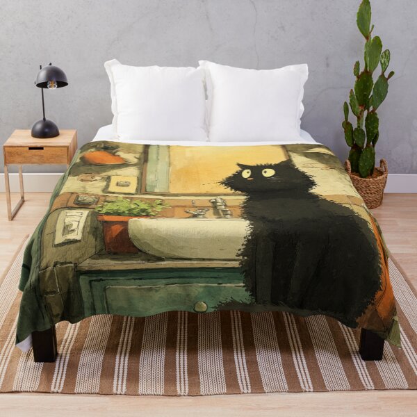 Item preview, Black Cat in a Cozy Bathroom – The Secret Life of Cats designed and sold by Erika Kaisersot.