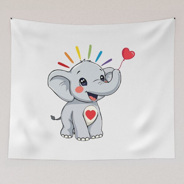 Item preview, Rainbow Elephant - Cute Baby Elephant with Heart Balloon designed and sold by Love3Happy.