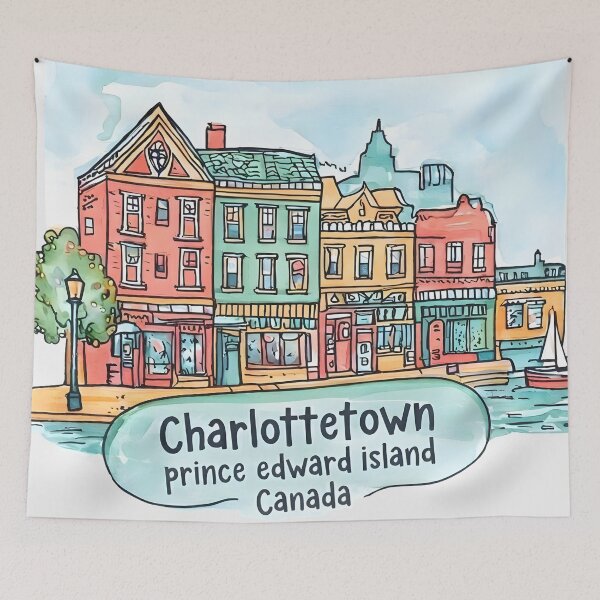 Item preview, Charlottetown PEI Canada Cute Colorful Skyline Buildings Architecture designed and sold by HowToCanadian.