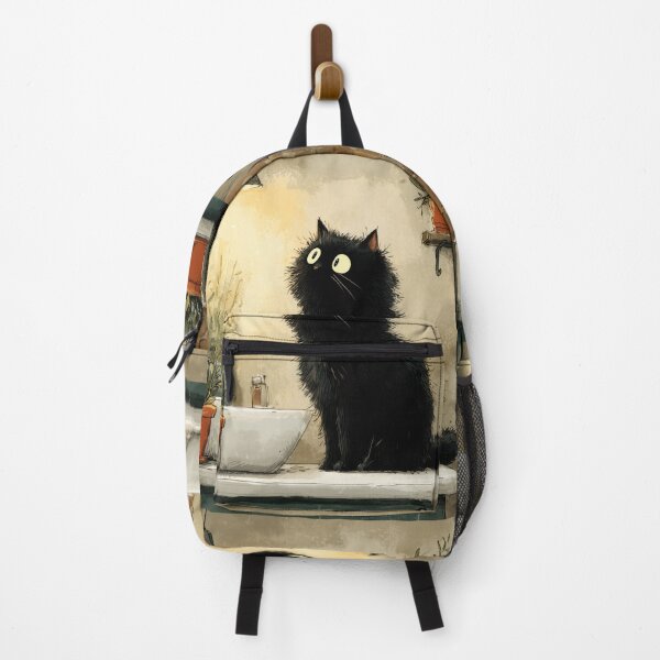 Item preview, Black Cat in a Cozy Bathroom – The Secret Life of Cats designed and sold by Erika Kaisersot.