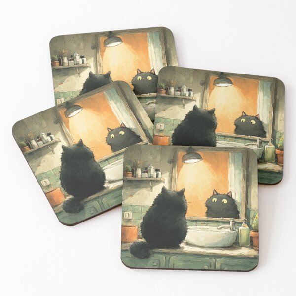 Item preview, Black Cat Looking in the Mirror – The Secret Life of Cats designed and sold by Erika Kaisersot.
