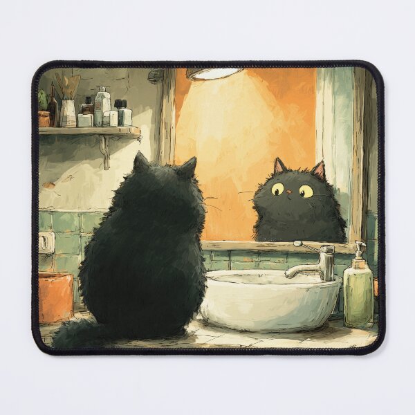 Item preview, Black Cat Looking in the Mirror – The Secret Life of Cats designed and sold by Erika Kaisersot.